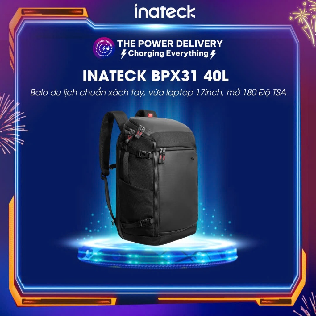 Inateck BPX31 40L Premium Travel Backpack, กระเป๋าเดินทางแบบมาตรฐาน, ช่องใส่กันน้ํา, แล็ปท็อป 17 นิ้