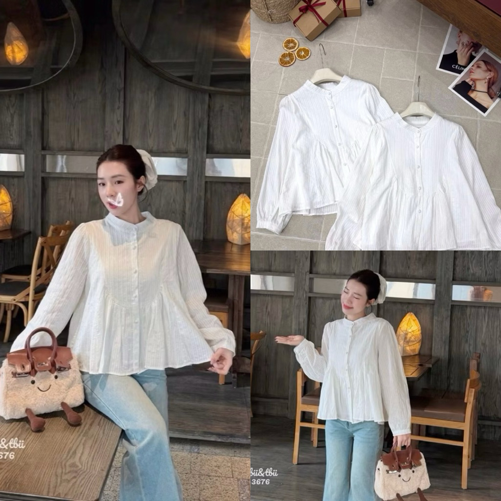 LOU BASIC| (QCC PRODUCTS) เสื้อเชิ้ตคอเต่าแขนยาวผู้หญิง Vintag