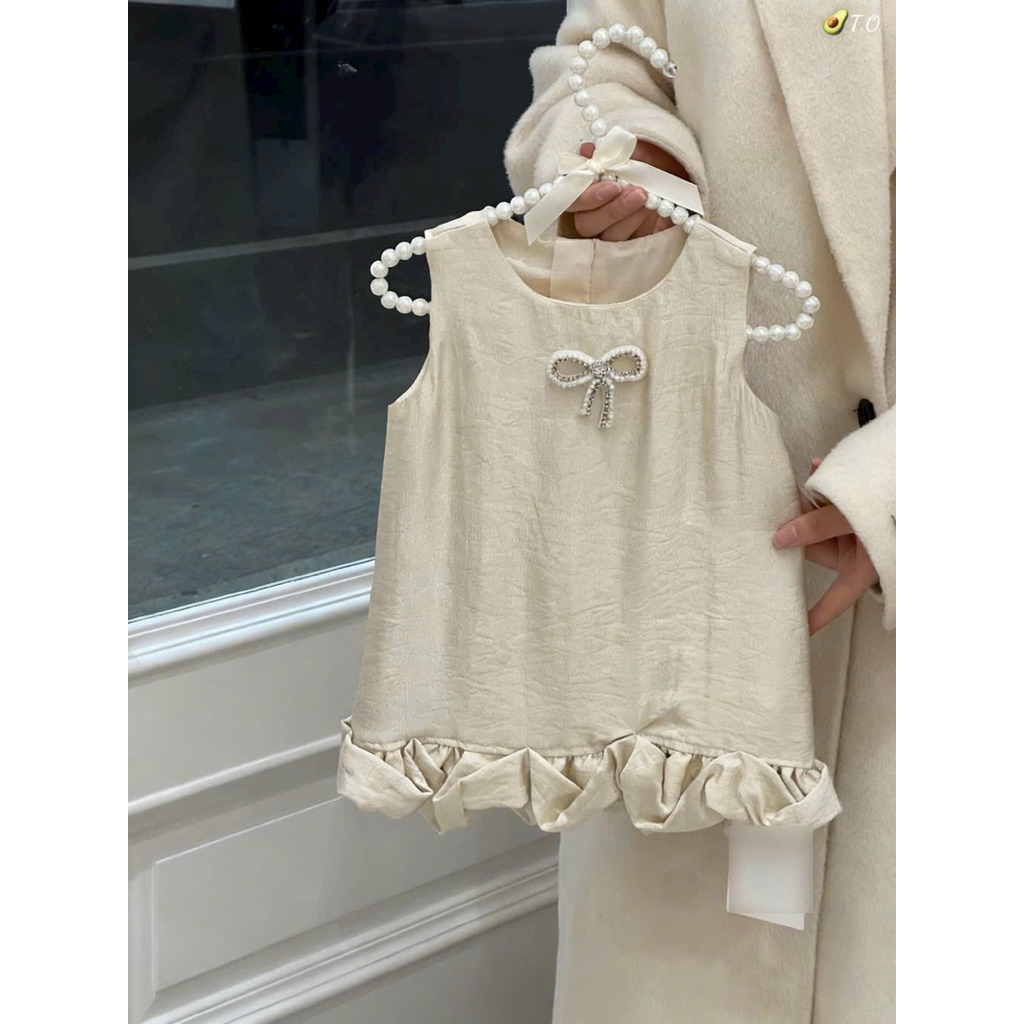 [90-130] LunaClassy Pearl Bow Dress BO5175FK