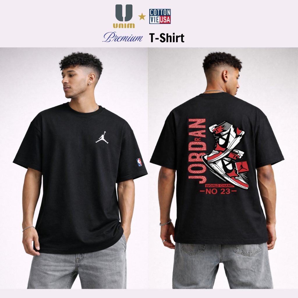Jordans Air Sneaker Boxy Form Masculine แฟชั่นเสื้อยืดผ้าฝ้ายคุณภาพสูง