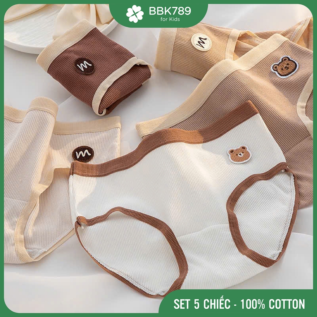 (BBK789) CD09 ชุดกางเกงคาเฟ่เด็กผู้หญิง 5 ตัว กางเกงในเด็กผู้หญิง 32-60กก. ผ้าฝ้าย 100% ต้านเชื้อแบค