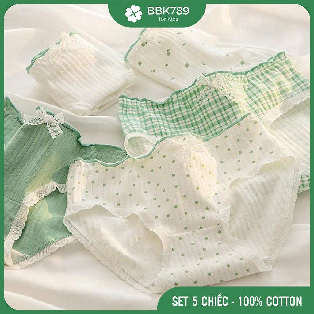 (BBK789) CD04 ชุดกางเกงเด็กผู้หญิง 5 ชิ้นลายจุดสีฟ้ากางเกงเด็กผู้หญิง 30-60 กก. ผ้าฝ้าย 100% ต้านเชื