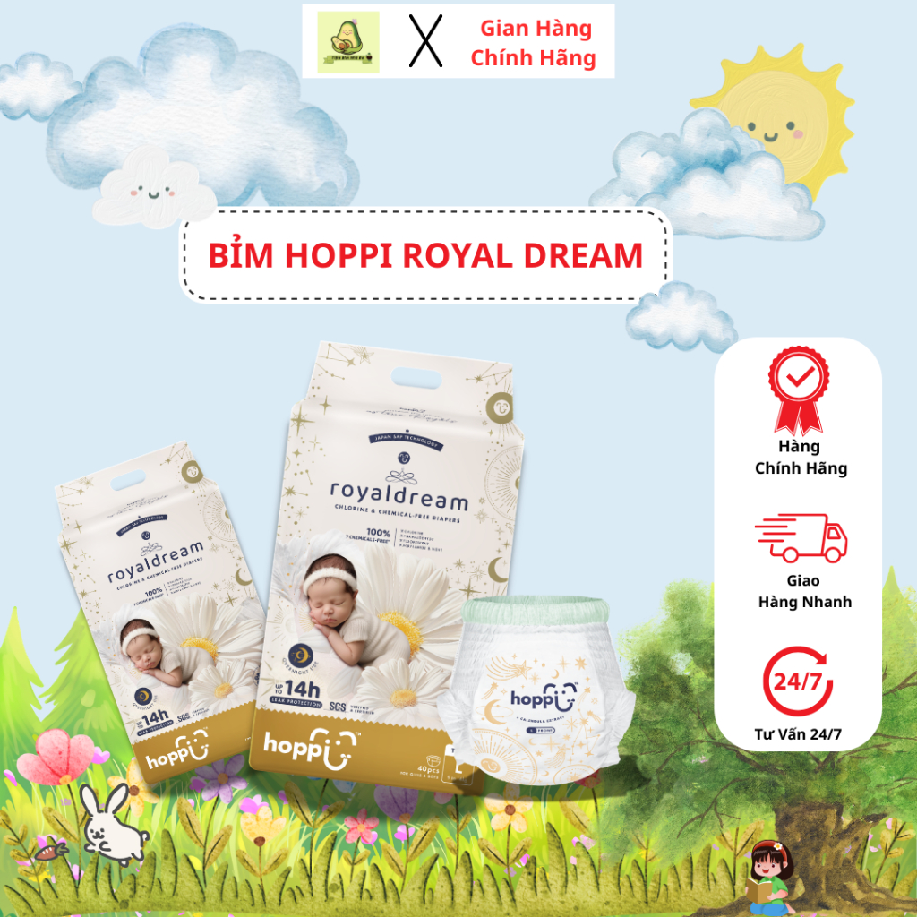 ผ้าอ้อม Hoppi Royal Dream – ขนาดแห้งนุ่ม ระบายอากาศได้ดี ติดทนนาน จาก NB ถึง XXXL