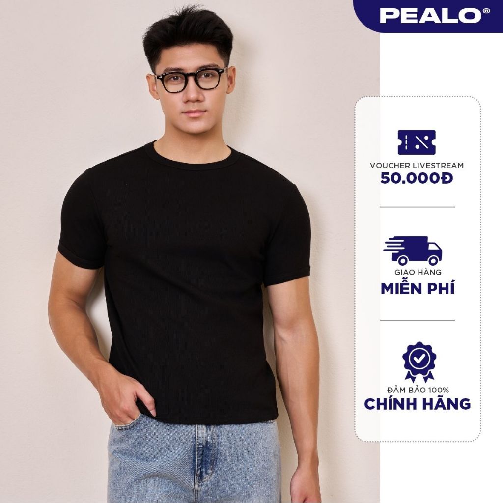 Henley PEALO เสื้อยืดผ้าฝ้ายยางคอกลมเสื้อยืดเข้ารูป SS25 SPT4