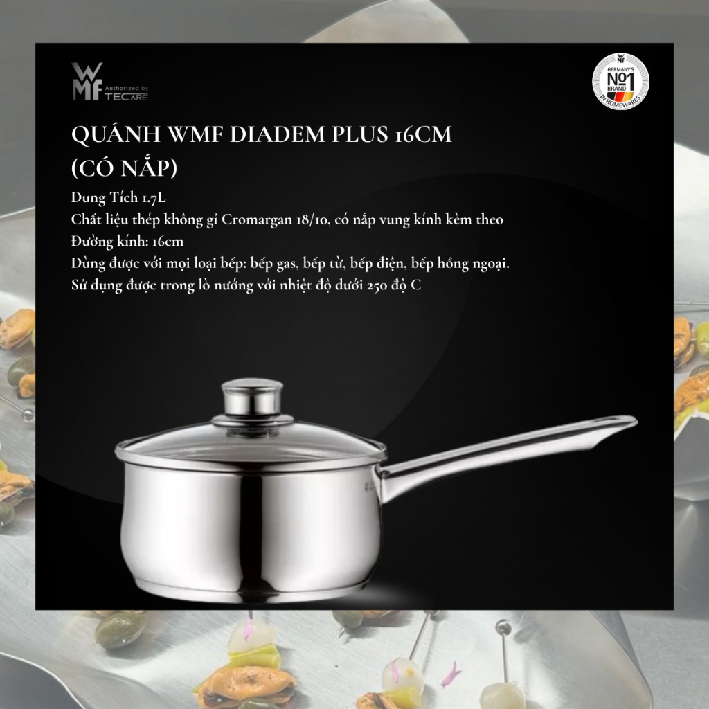 WMF Diadem Plus (พร้อมฝาปิด) สแตนเลส Cromargan - ขนาด 16 ซม. ความจุ 1.7 ลิตร