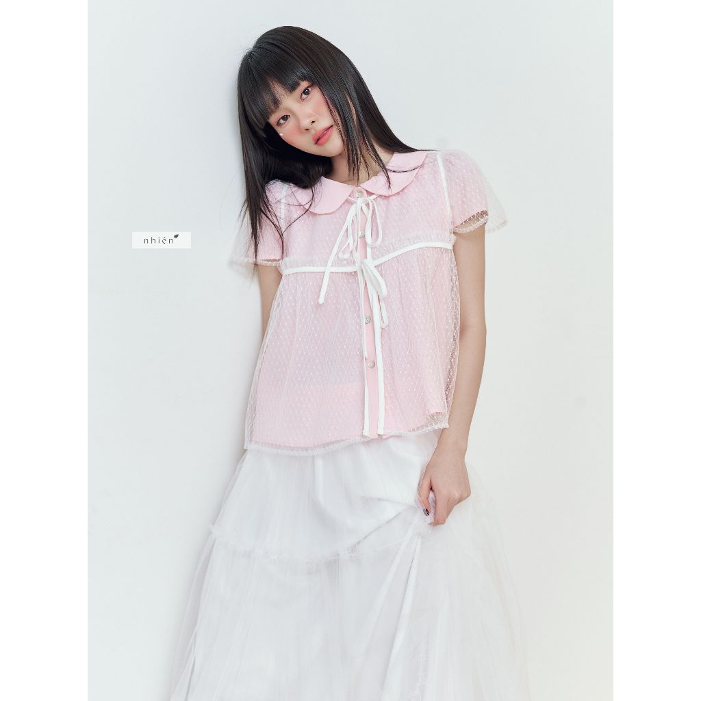 Petal Mist Set - ชุดเสื้อปกบัวผู้หญิงพร้อมเสื้อตาข่าย nhien.official NSB00001