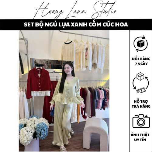 GREEN SILK BEDDING SET พร้อมเก๊กฮวย