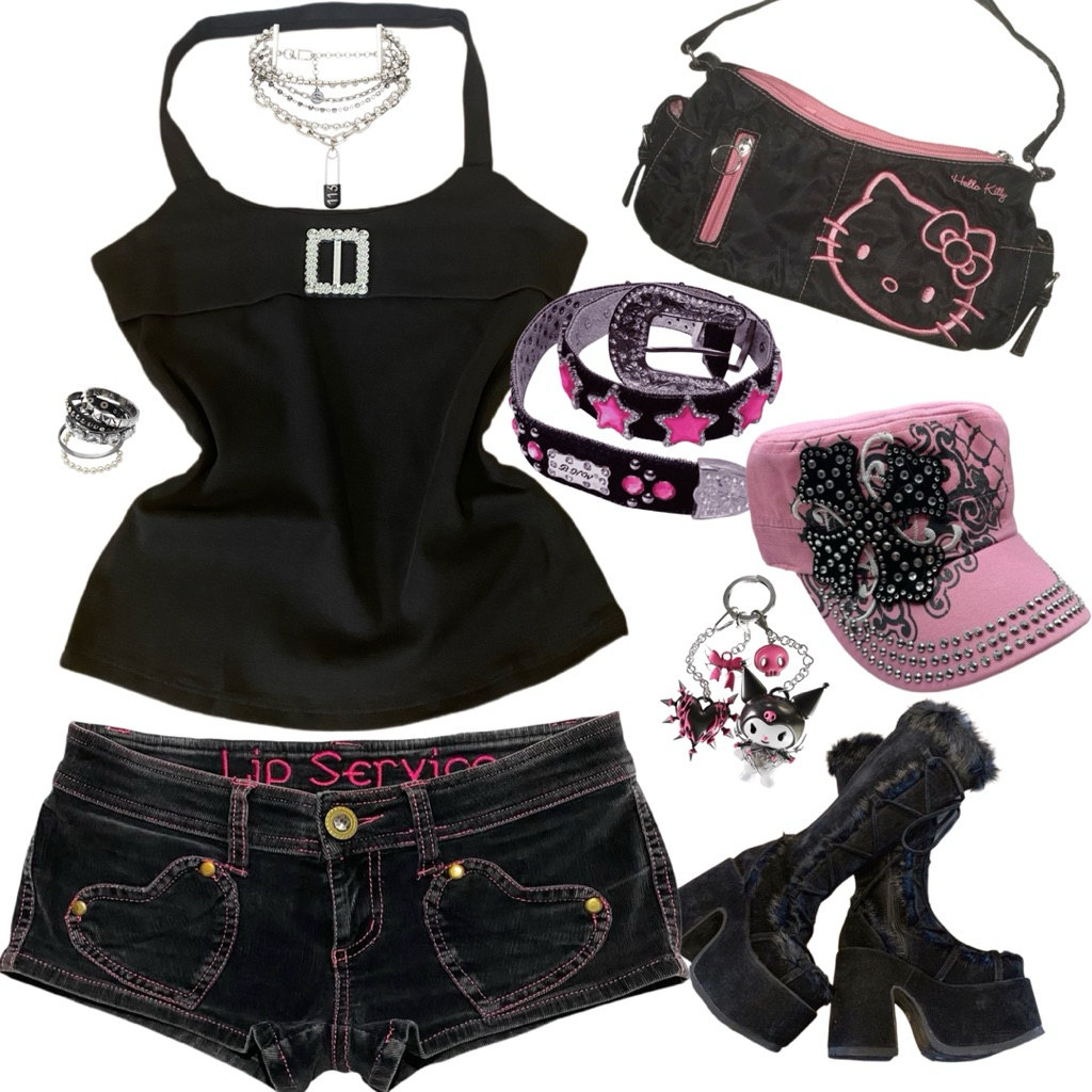 Punk y2k fairy gothic เสื้อคล้องคอย้อนยุคพร้อมหัวเข็มขัดสี่เหลี่ยม