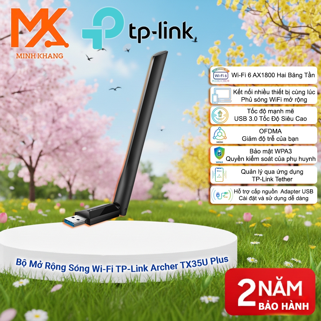 อะแดปเตอร์ TP-Link Archer TX35U Plus USB Wi-Fi 6 AX1800 – ประสิทธิภาพสูง Dual Band 2.4GHz และ 5GHz ข