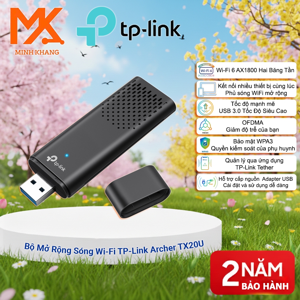 TP-Link Archer TX20U USB Wi-Fi 6 AX1800 Dual Band – รองรับ 2.4GHz และ 5GHz ความเร็วสูงสุด 1800Mbps ข
