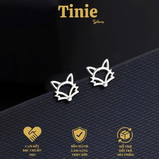 ต่างหู S925 SILVER สําหรับผู้หญิงรูปสุนัขจิ้งจอกเฉพาะและมีเอกลักษณ์เฉพาะตัว TINIE SILVER