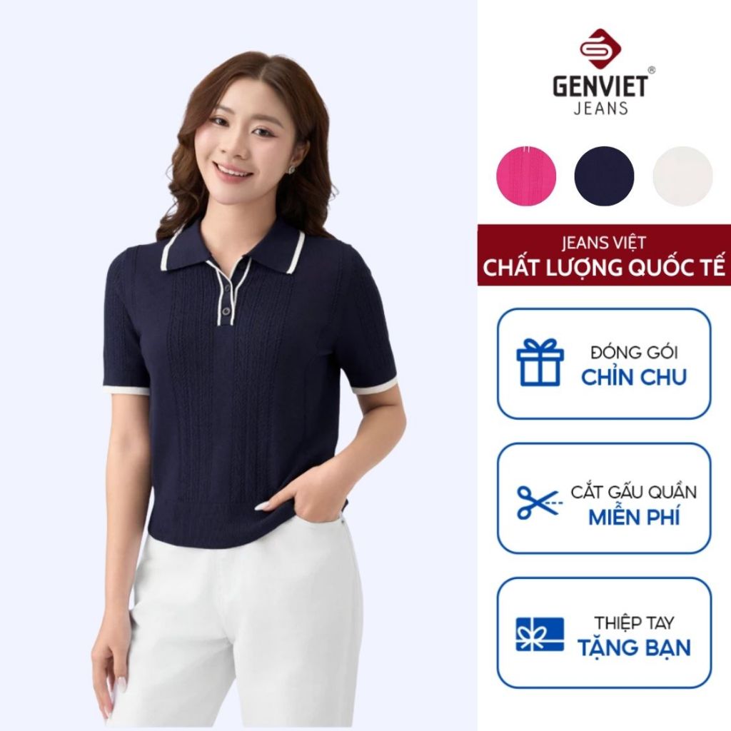 GENVIET JEANS เสื้อโปโลผ้าวูลนุ่มผู้หญิง Basic Slim Fit TT2218I09068