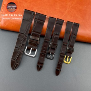 (โลก สีน้ําตาล - บางไม่เย็บ) ถัง สายนาฬิกา หนังวัวแท้ ลายนูน…