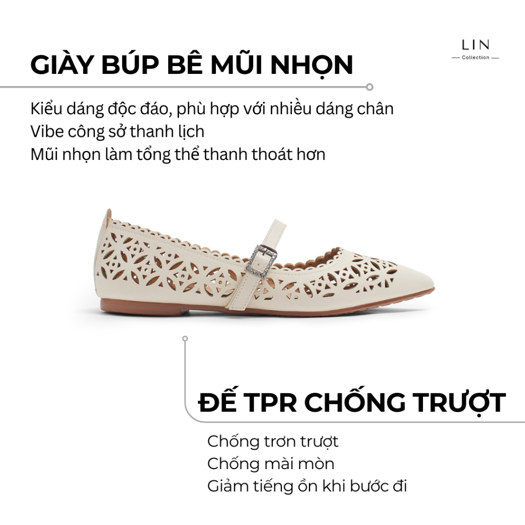 LIN56- Lin Collection Fashion Laser Pattern Cut-out Pointed Toe รองเท้าตุ๊กตาผู้หญิง