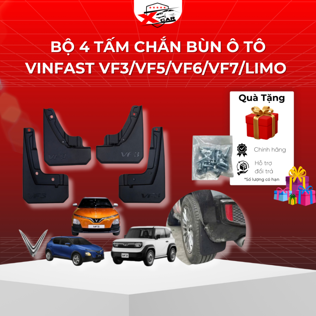 ชุด 4 ชิ้น VinFast VF3/VF5/VF6/VF7/Limo Car Fenders รุ่น 3D ใหม่ - แผ่นกันโคลนดินที่มีประสิทธิภาพ รว