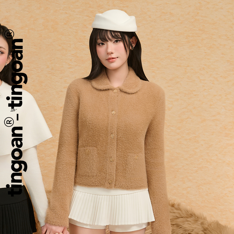 TINGOAN - WIFEY JACKET/BR เสื้อโค้ทถักคอปกบัวสีน้ําตาล