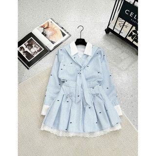 Set váy nữ-Set sơ mi dài tay phối cổ mix chân váy nơ 3 lớp