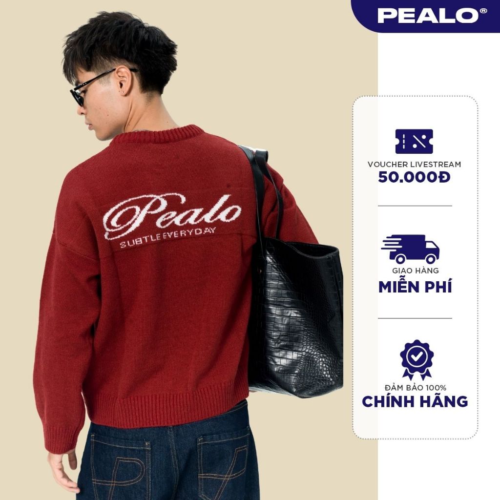 BIG LOGO PEALO เสื้อสเวตเตอร์คอกลมสําหรับผู้ชายและผู้หญิงที่นุ่มลื่นและโปร่ง Tan Cuong ขนสัตว์ SPT5