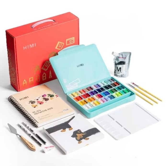 [Limited Edition] ชุดของขวัญพรีเมี่ยม Himi 12 ชิ้น Gouache Himi 48 สี + โน๊ตบุ๊ค + ผ้าใบ + อุปกรณ์เส