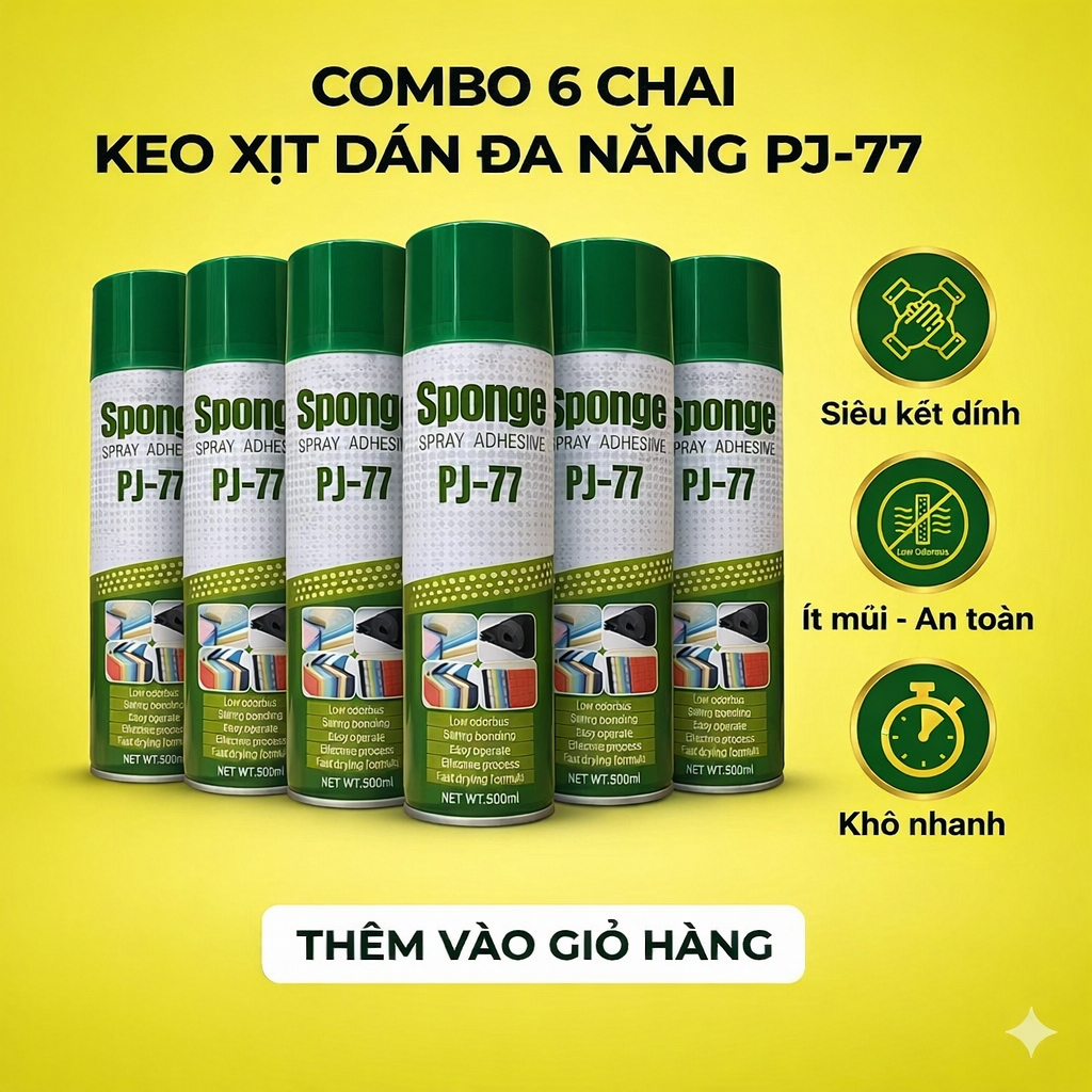 [COMBO of 6 ขวด] PJ77 Glue Multi-Purpose Spray 600ml - Sticking Felt, Foam, Mica, Wood