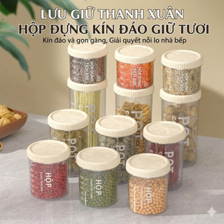 Hộp nhựa POT bảo quản hạt khô ngũ cốc nắp đậy có ron kín đáo 4 dung tích