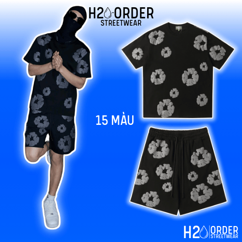 (คุณภาพดีที่สุด) ชุดแขนกุดเดน!M Tea.rs Drip Smooth Cotton, ชุดกางเกงขาสั้นและเสื้อพิมพ์ลายนูน 3D สํา