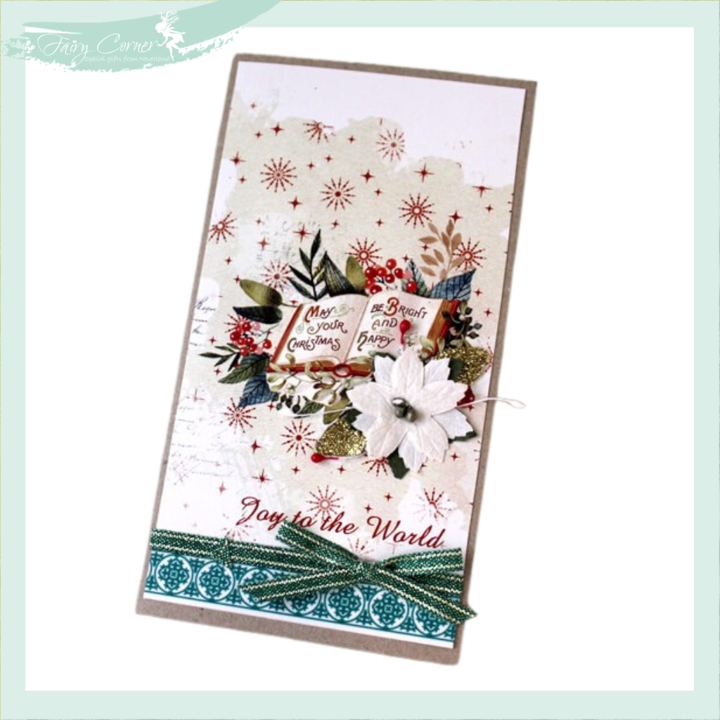 Joy To The World Christmas Card 9x17cm Vintage Handmade Christmas Card พร้อมซองจดหมายมุมนางฟ้า