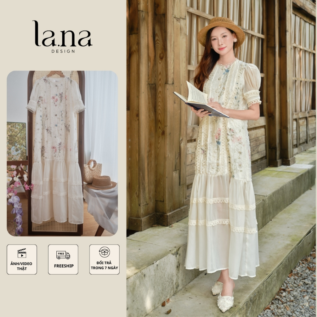 Diep เดรสที่ออกแบบมาโดย LA.NA DESIGN เดรสหางปลาทําจากผ้าไหมดอกไม้ปักลายสง่างาม ลายผู้หญิง เหมาะสําหร