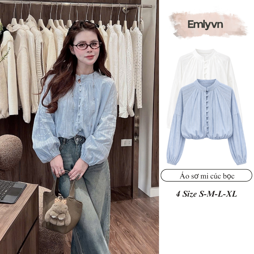 EMLY - เสื้อเชิ้ตผู้หญิงผ้าติดกระดุม - เสื้อเบลาส์หมีอ้วนแขนยาวผู้หญิงเทรนด์มาแรง 2026