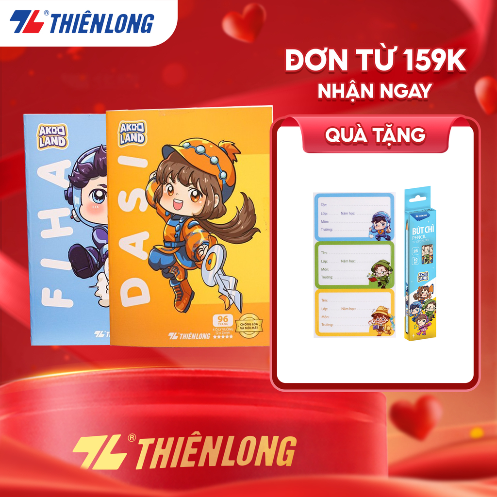 Combo 5/10 โน๊ตบุ๊คนักเรียนป้องกันแสงสะท้อน 96 หน้า 4 เหลี่ยม 2mm 100gsm Thien Long NB-117/AK - PB A