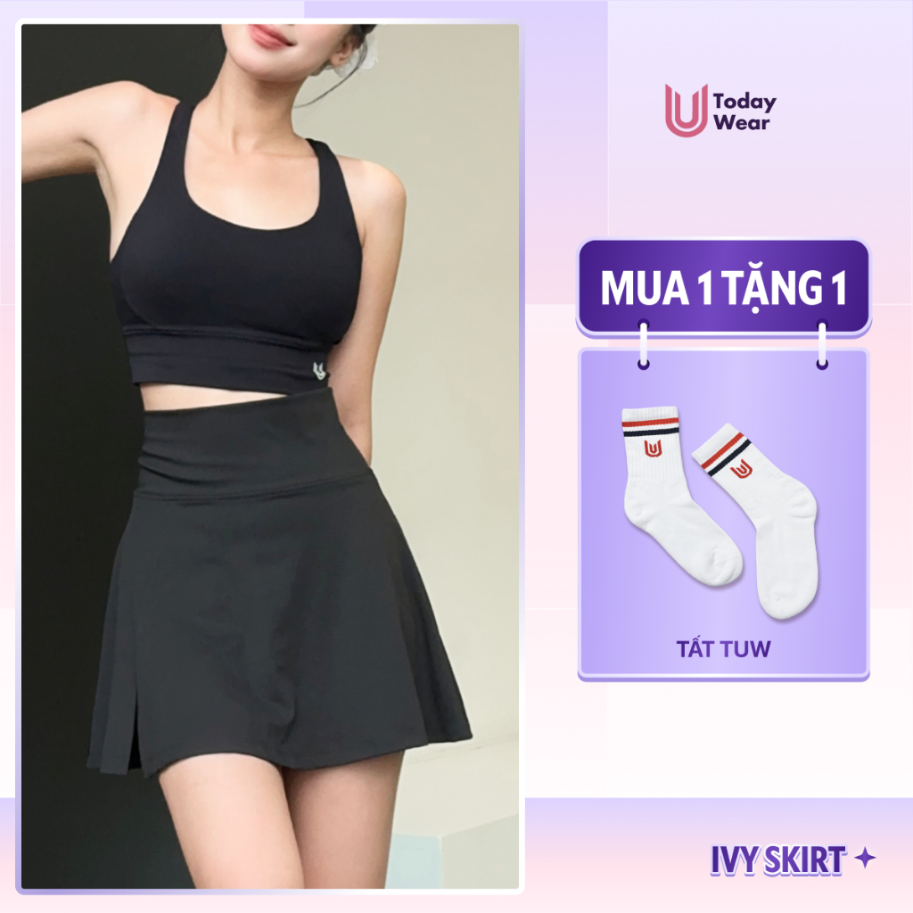[GIVE 1 PAIR OF SOCKS] Ivy Tennis Today U Wear กระโปรงเทนนิสกีฬาสําหรับผู้หญิงพร้อมการป้องกันแบบนุ่ม