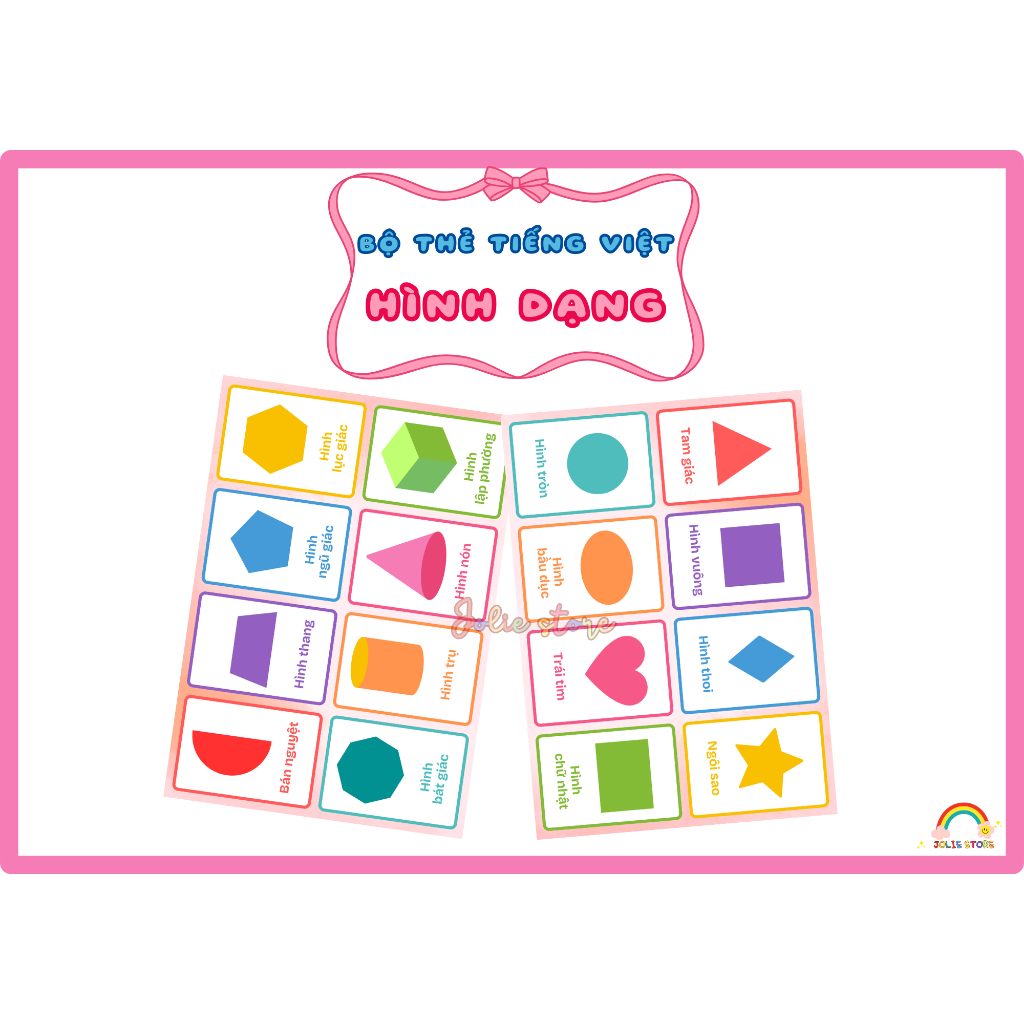 SET OF 16 VIETNAMESE SHAPE CARDS - การ์ดมอนเตสซอรี่ - การ์ดเรียนรู้อัจฉริยะ - วัสดุการเรียนรู้สําหรั