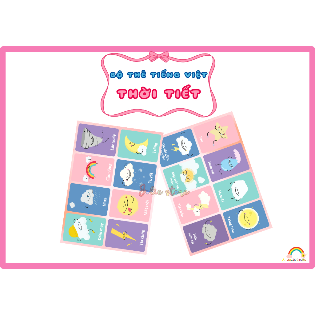 SET OF 16 VIETNAMESE WEATHER CARDS - การ์ดการเรียนรู้อัจฉริยะ - วัสดุการเรียนรู้สําหรับเด็ก - Jolie 