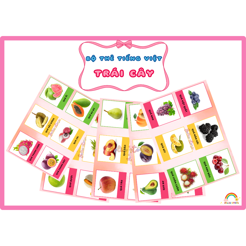 SET การ์ดผลไม้ VIETAMES 30 ชิ้น - การ์ด Montessori - การ์ดการเรียนรู้อัจฉริยะ - วัสดุการเรียนรู้สําห