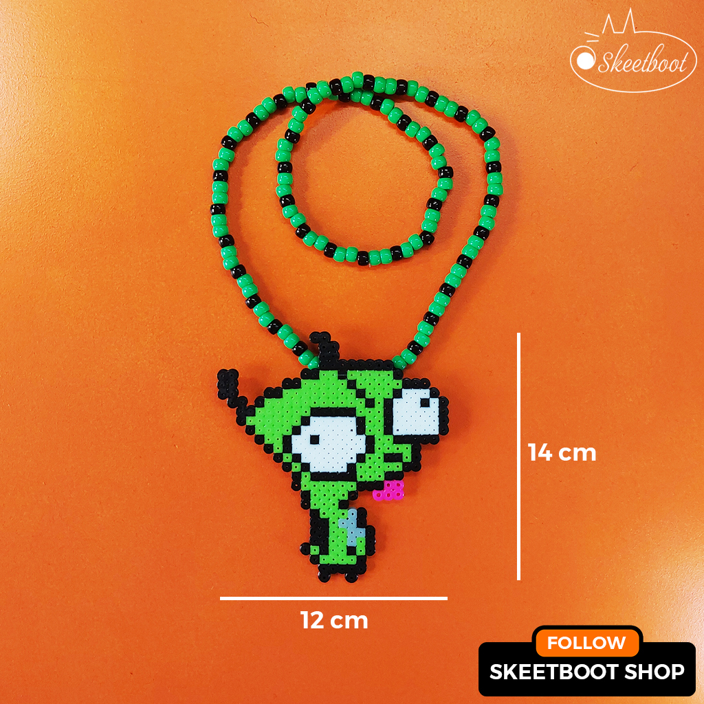 สร้อยคอ Kandi GIR - สร้อยคอ Invader Zim perler - เครื่องประดับ rave edm เทศกาลดนตรีดีเจ