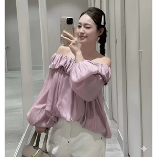 เสื้อปาดไหล่ผู้หญิงแขนยาวทรงบอลลูนผู้หญิง - เนื้อผ้าชีฟองเนื้อนุ่มสไตล์เลดี้เกาหลีสุดฮอต