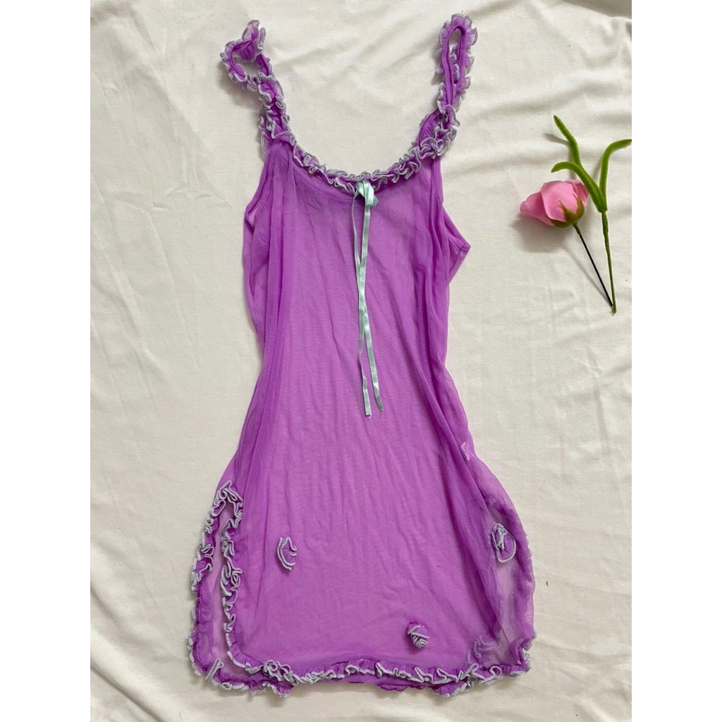 ร้าน Y2K วินเทจ มือสอง Y2K Y2K ชุดนอนสีม่วง นุ่มเย้ายวน