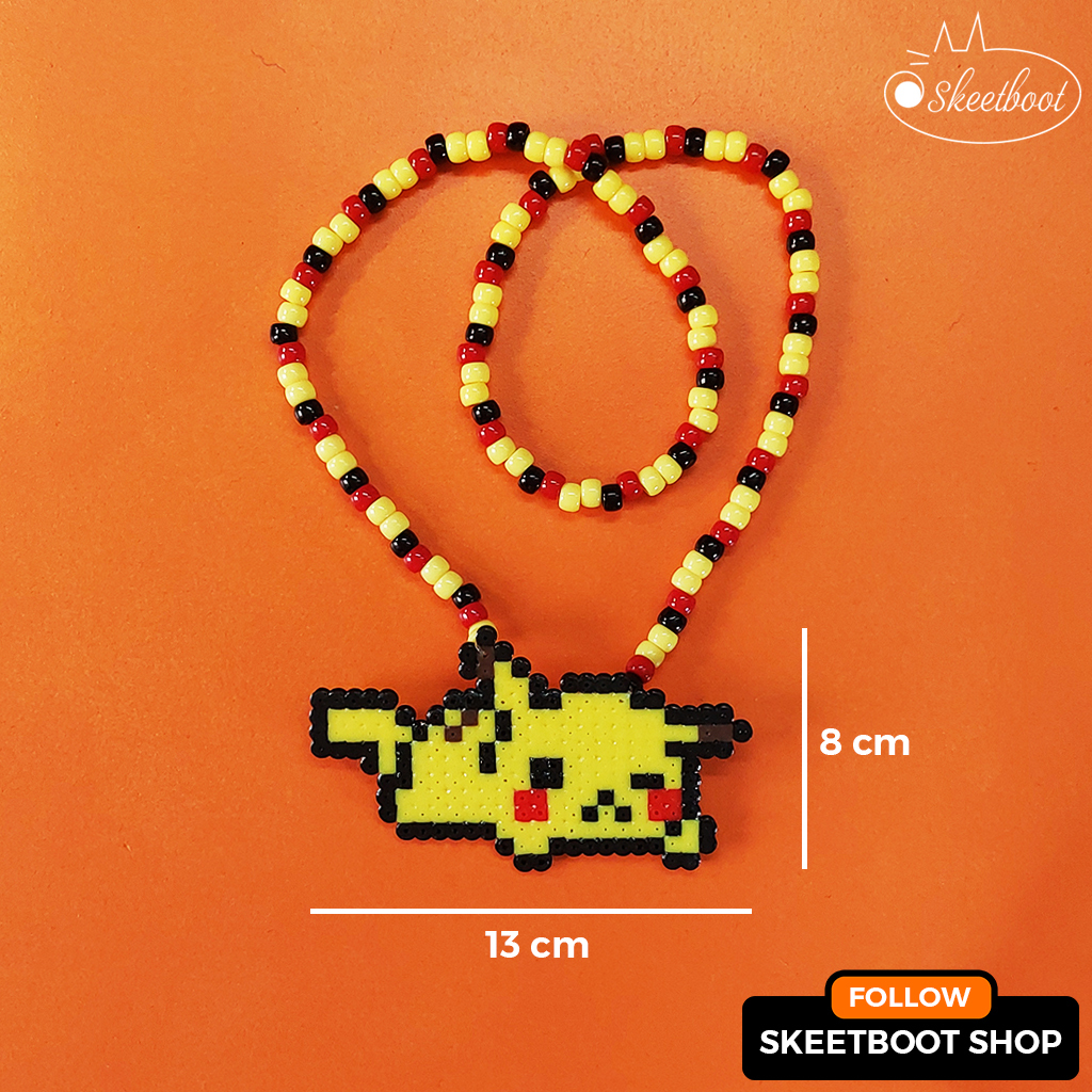 สร้อยคอ Prone kandi Pikachu - สร้อยคอ perler Pikachu - เครื่องประดับเทศกาล rave edm