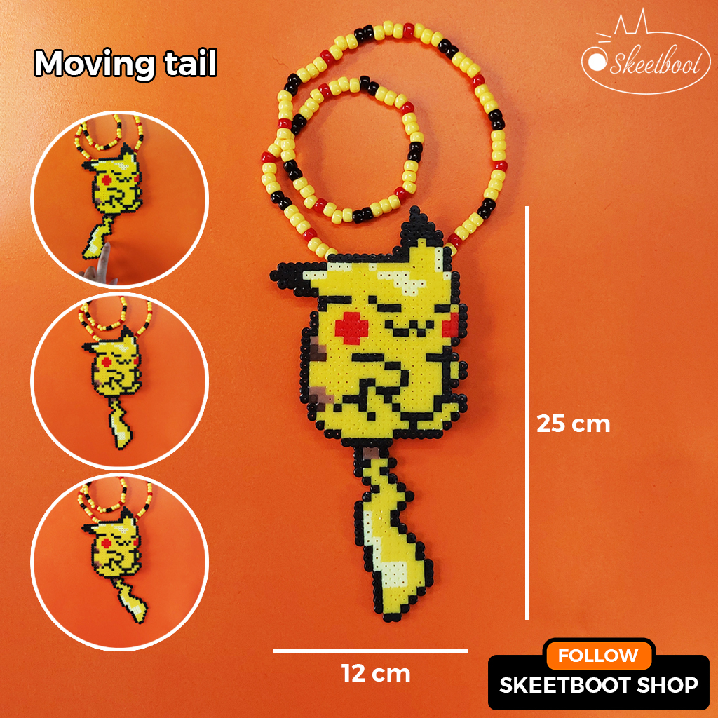 สร้อยคอหางคาชู kandi Pikachu เคลื่อนย้ายได้ - พร้อมไฟ LED - สร้อยคอ perler Pikachu พร้อมหาง - เครื่อ