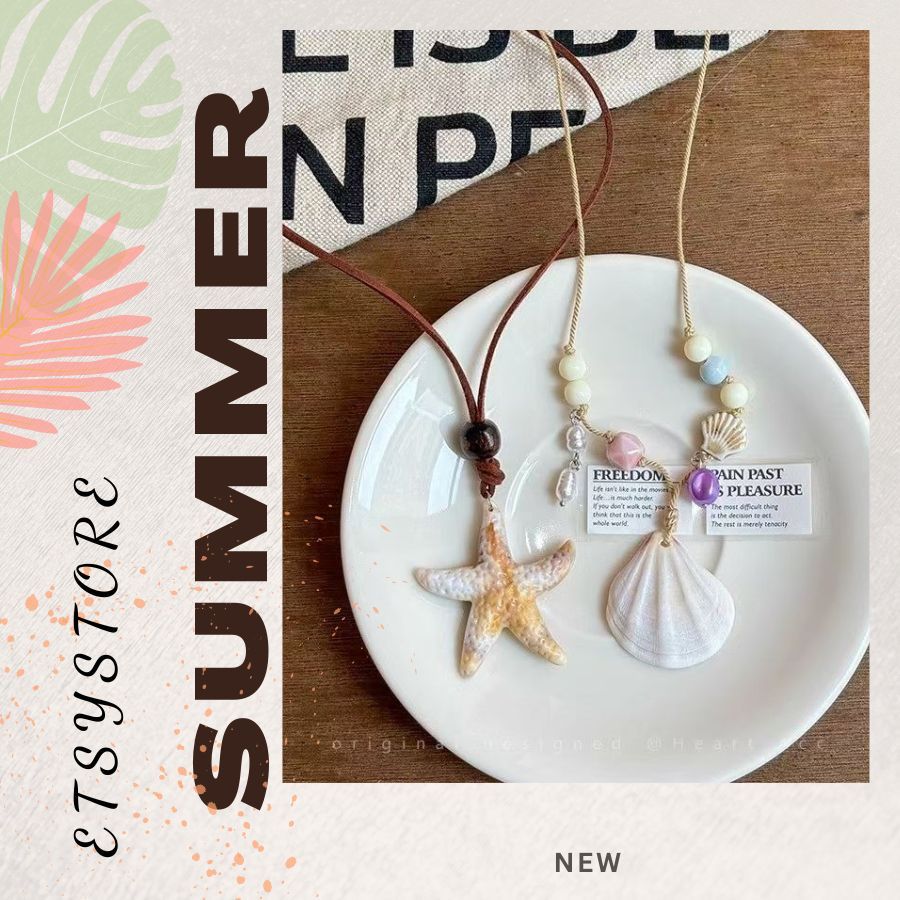 Etsy Store เครื่องประดับชายหาด สร้อยคอปลาดาว สร้อยคอเปลือกหอย เครื่องประดับชายหาดฤดูร้อนสําหรับผู้หญ