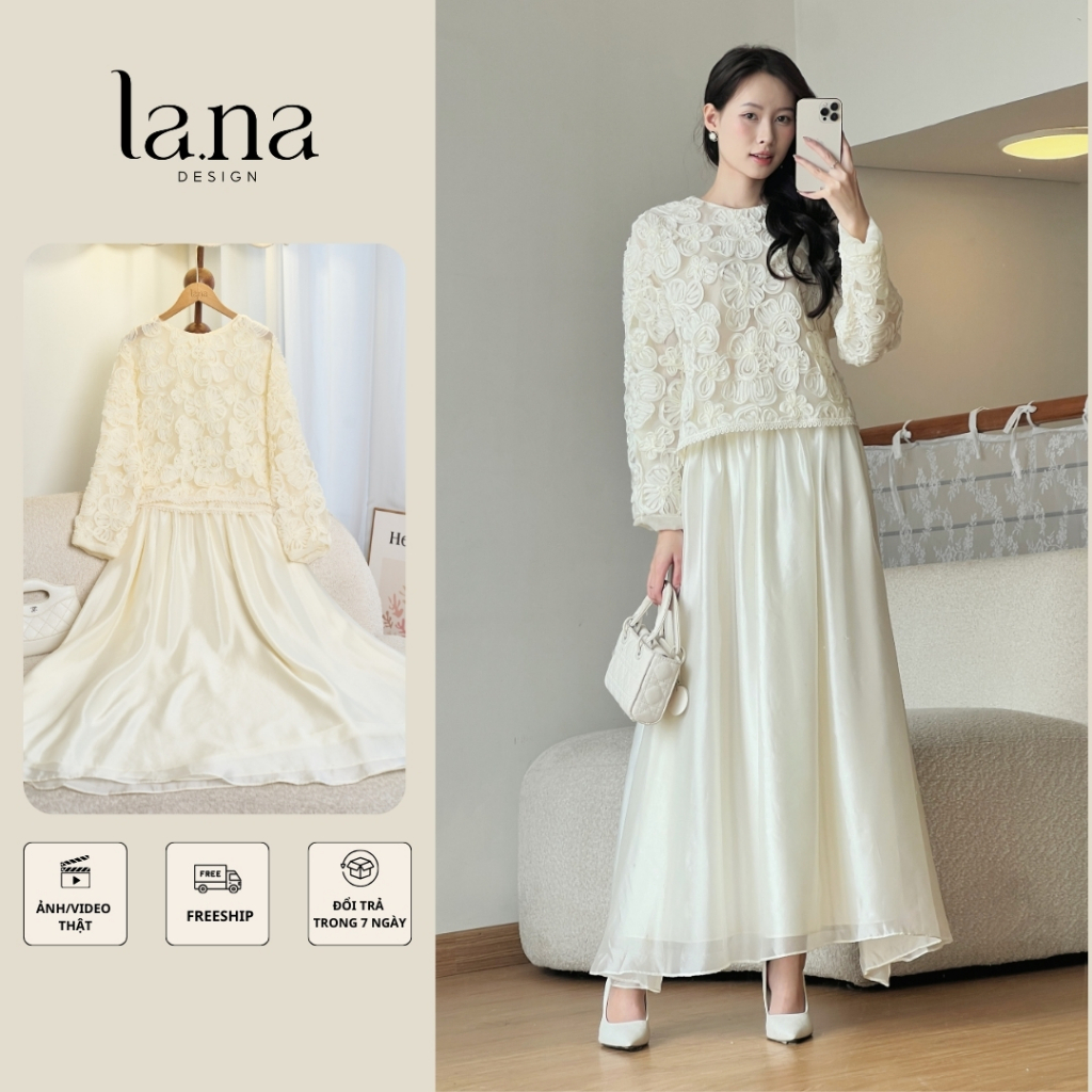 An Sa dress Set ออกแบบโดย La.na ดีไซน์ผ้าลูกไม้ดอกไม้นูนผสมความสง่างามนุ่มเนียนโดดเด่น - SV407
