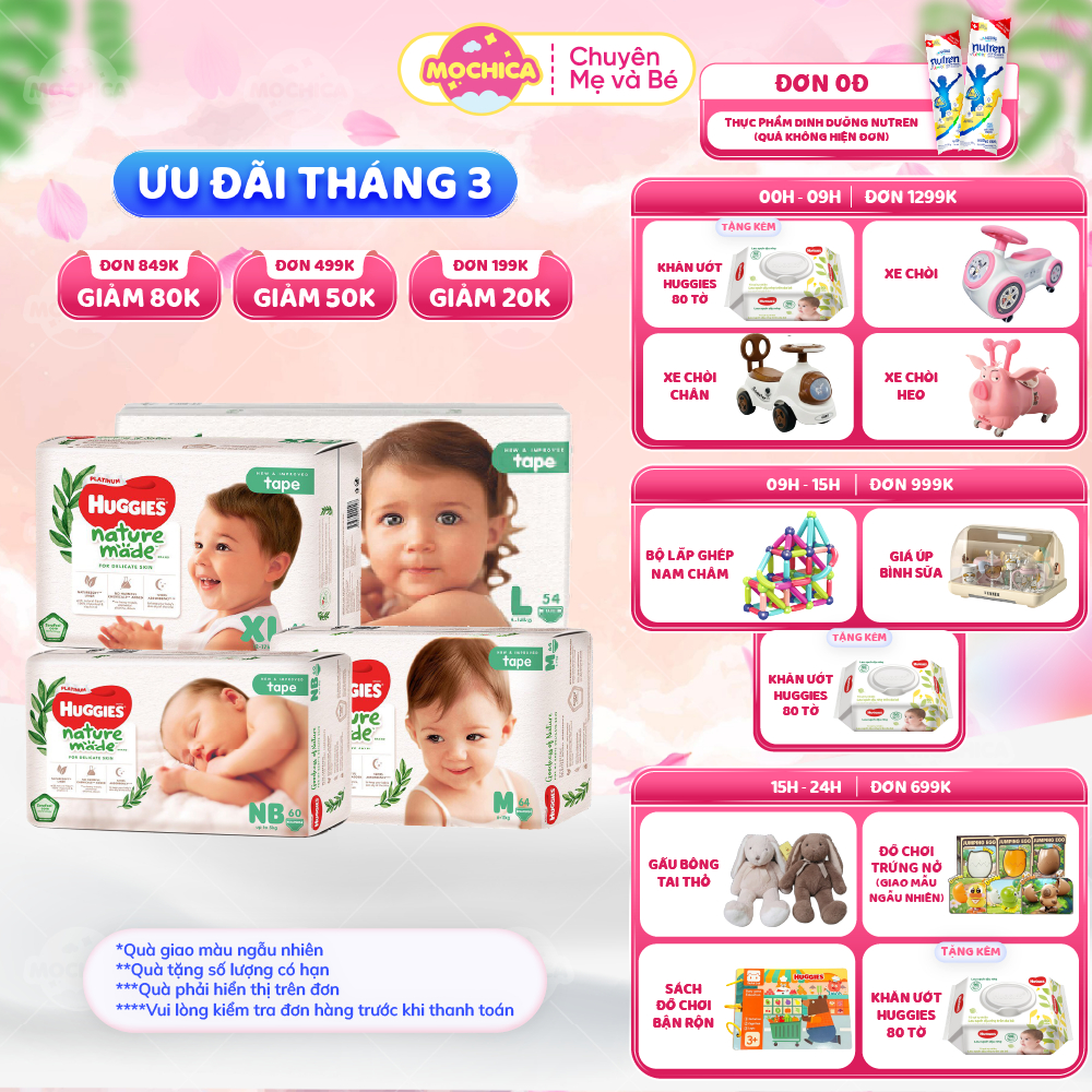 [DIAPER] ผ้าอ้อม HUGGIES พรีเมี่ยมสุด Platinum Nature Made ไซส์ NB60/S82/M64/L54_Mochica