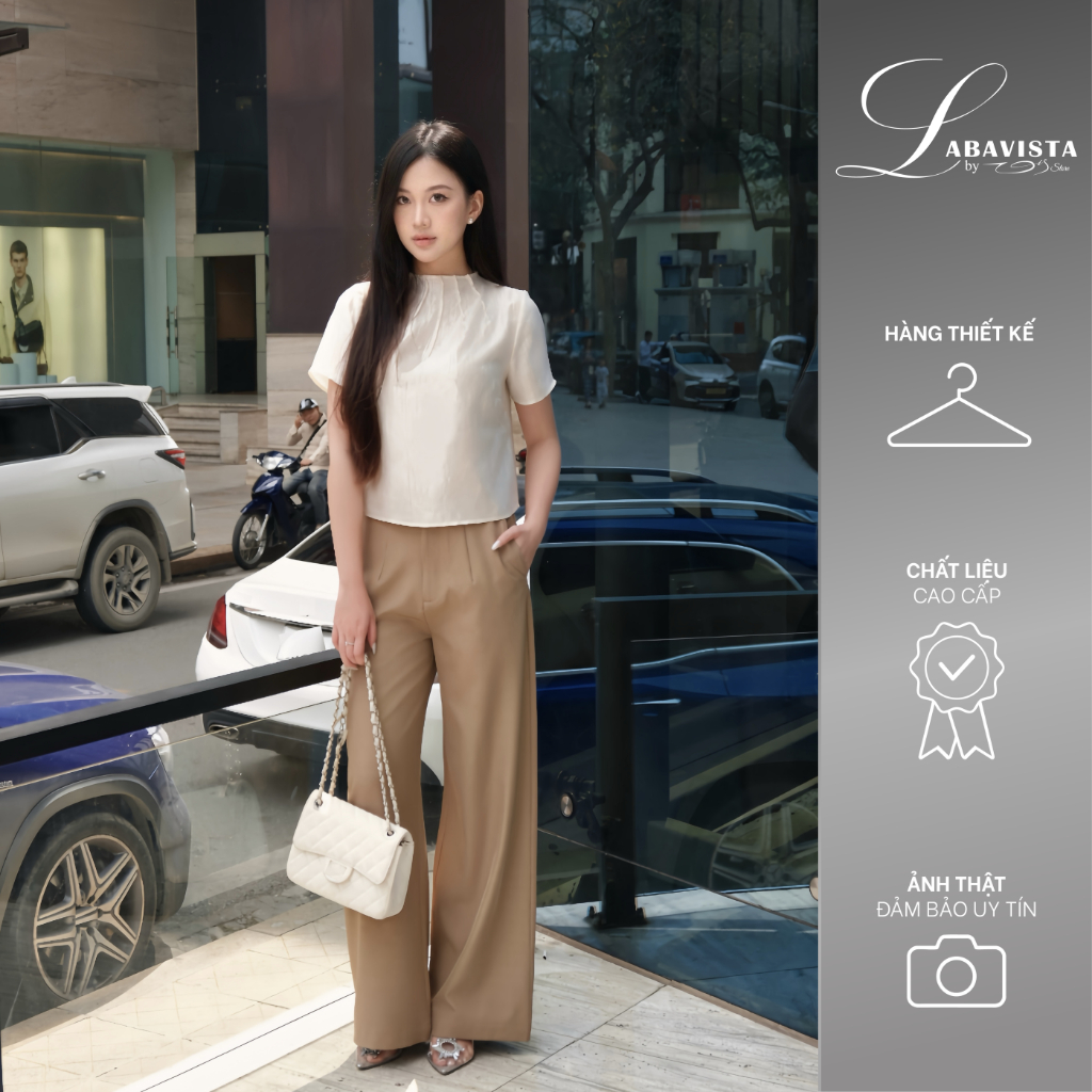 LABAVISTA ผู้หญิง WIDE-TUBE STRAIGHT TROUSERS ในผ้าคุณภาพสูง WEST ออกแบบทันสมัย B521