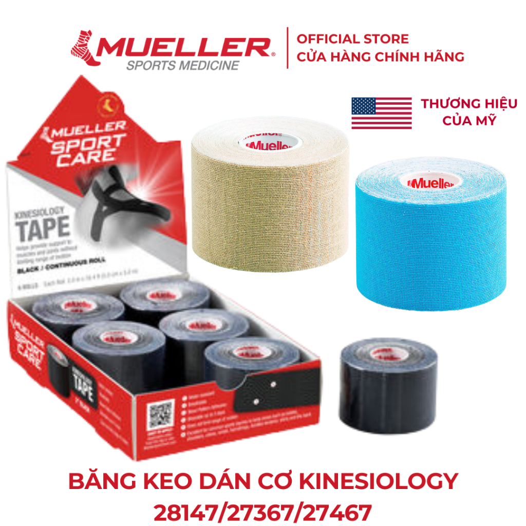 MUELLER KINESIOLOGY SPORTS MUCLE TAPE BLACK, BLUE, CREAM SIZE 5.07 CM X 5 M