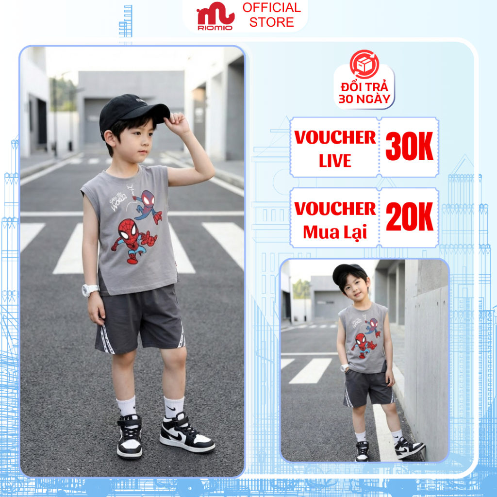 ริโอมิโอ ชุดใต้วงแขนผ้าฝ้ายสําหรับเด็กผู้ชายตั้งแต่ 16-30 กก. ผ้าคอตตอนยืด 4 ทางซับเหงื่อสําหรับเด็ก