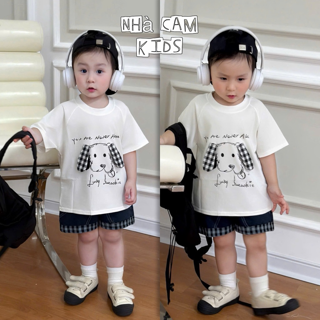 ชุดต้นขาเด็กชุดต้นขาแขนสั้นพร้อมเสื้อเชิ้ตสีขาวและกางเกงยีนส์สีฟ้าที่มีรูปแบบสัตว์ตลกสําหรับเด็ก-บ้านสีส้ม