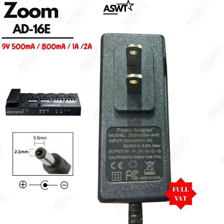 อะแดปเตอร์แปลงไฟ 9V ZOOM แป้นเหยียบกีตาร์ G3, G3N, G3X, G3XN, G5, G5N - 1 ปี - FULL BELT