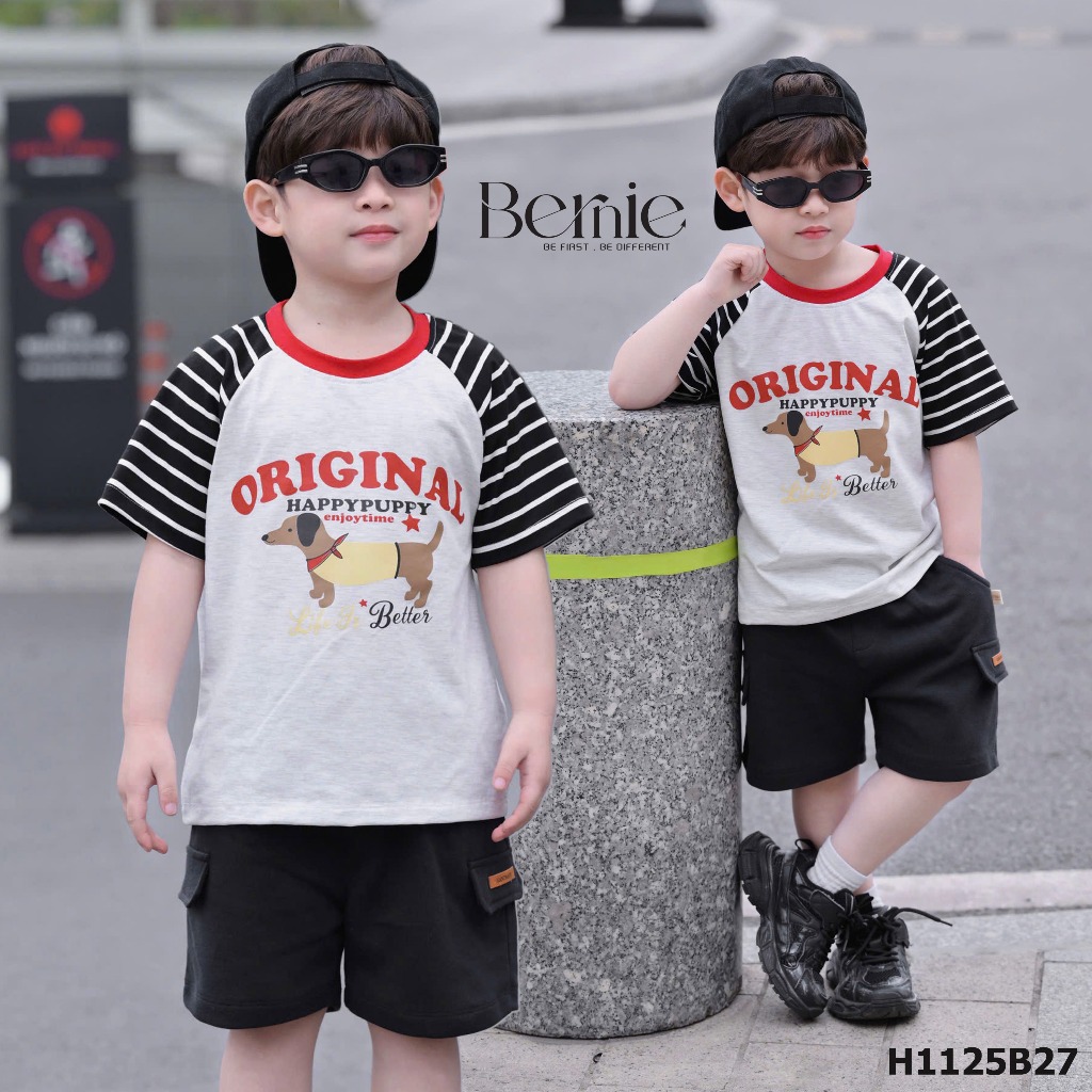 ชุดแขนกุดเด็กชาย Happy Puppy ลาย Berie - ชุดฤดูร้อนสําหรับเด็กผู้ชาย 9-24kg - H1125B27