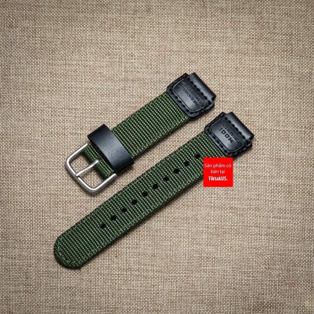 สายนาฬิกาแคนวาสสําหรับนาฬิกาบอกเวลาโลก AE-1200WHD, AE1200 F91 ขนาด 18mm แถมน้ํายาล้างสาย