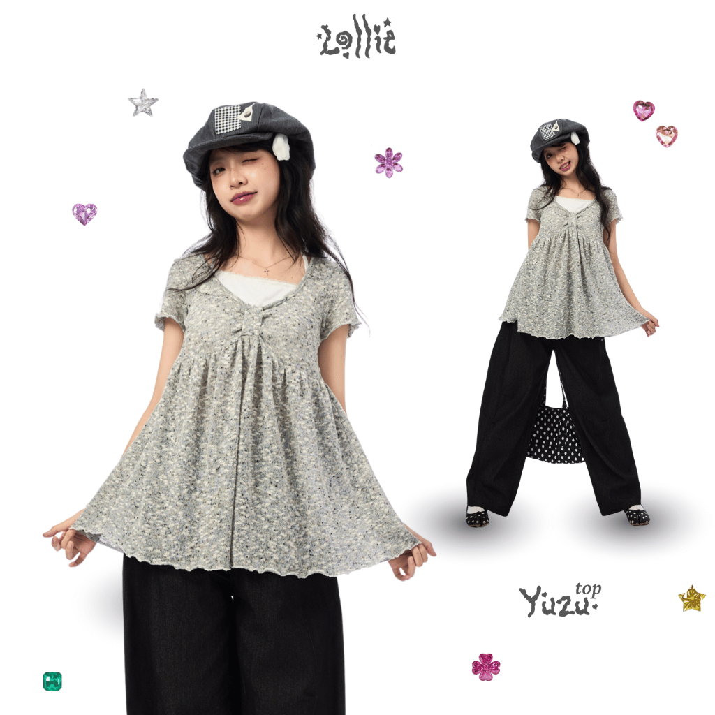 LOLLIE STUDIO - เสื้อสเวตเตอร์ถักผู้หญิง Yuzu Top TKA481 พร้อมคอปกโบว์